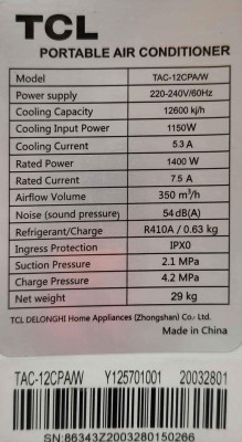 Portable Air Conditioner (TCL Portacool) 1.5HP