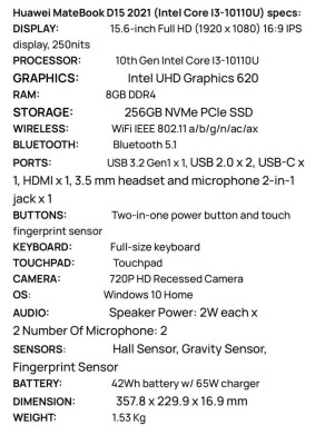 Huawei Matebook D15 i3