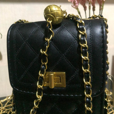 Black Quilted Chain Sling Bag