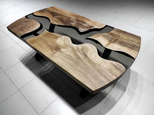 Translucent Black Epoxy Resin River Table