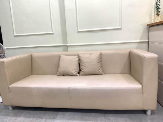 3-seater Mandaue Foam Sofa (DIEGO) in beige leather