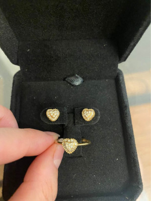 Heart diamond earrings and ring