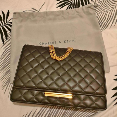 Charles & Keith Double Chain Handle Quilted Bag