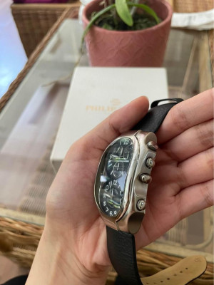 Philip Stein Teslar, Black Dial/Face and Black PS Leather Strap