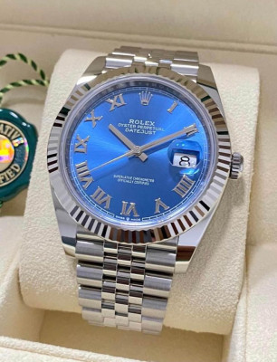 2023 Brand New Rolex Datejust 41 Azzurro Blue Roman Dial