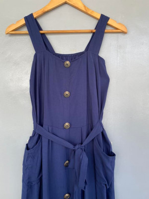 Navy blue button down midi dress