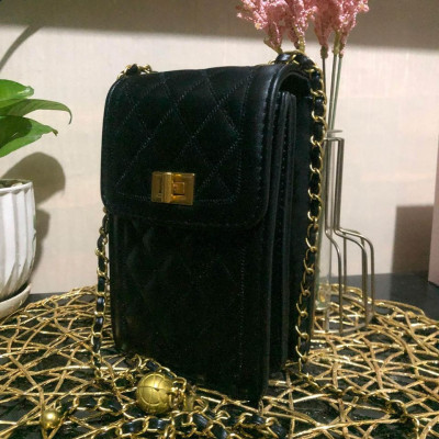 Black Quilted Chain Sling Bag