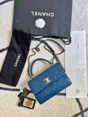 Authentic Chanel Trendy SMALL In Quilted Blue Lambskin LGHW