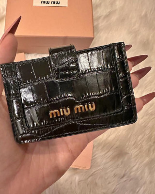 Authentic Miu Miu Croc Embosses Card Holder in Black GHW