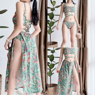 3 in 1 Swimsuit Summer Beachwear Bikini Long Skirt