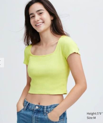 Uniqlo Ribbed Square Neck Cropped T-Shirt