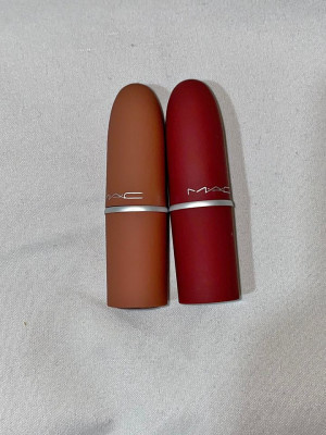 MAC Powder Kiss Lipstick in Toasted and Bow With The Flow