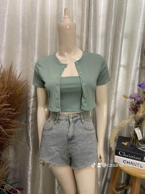 Cardigan Set Shortsleeves Button Down