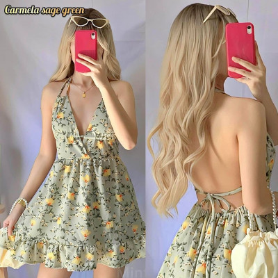 Carmela Summer Backless Floral Padded Dress