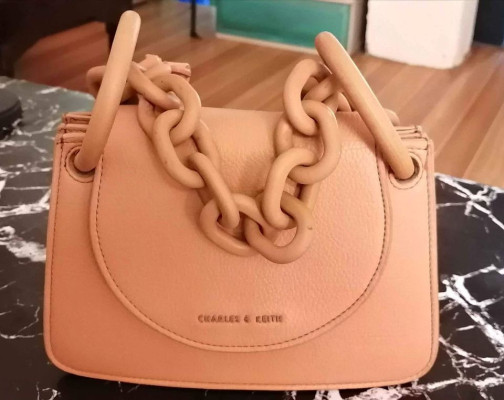 Charles And Keith Nude Tan Chain Sling Bag