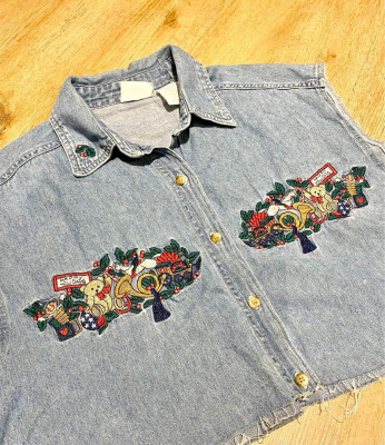 Retro Embroidered Denim Top