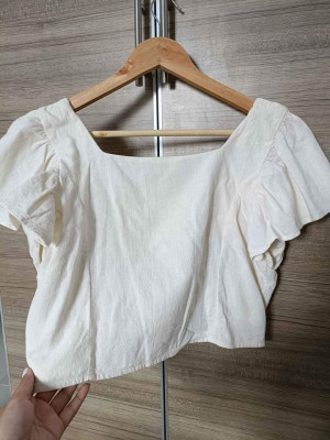 ForMe Buttoned Linen Top Buttefly Sleeves Preloved