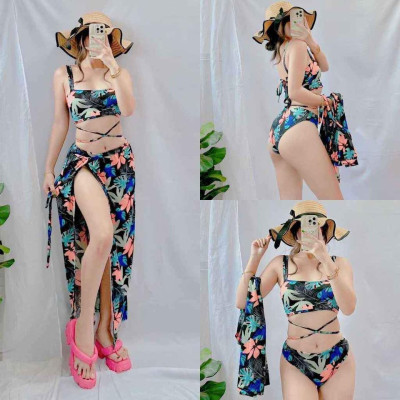 3 in 1 Swimsuit Summer Beachwear Bikini Long Skirt