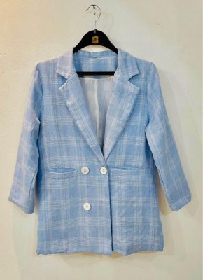 Baby Blue Plaid Blazer