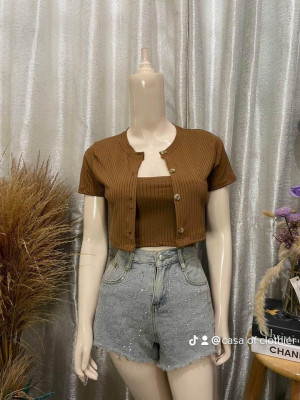 Cardigan Set Shortsleeves Button Down