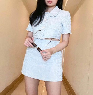 Blue Tweed Matching Set