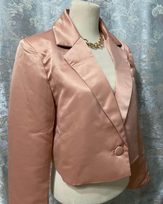 classy silk/satin coral pink blazer (large)