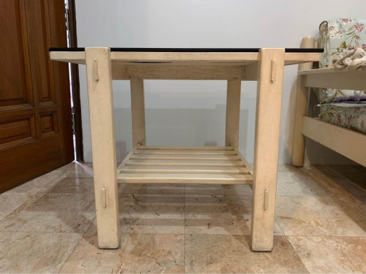 White Side Table with Black Glass