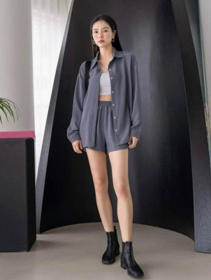 Dazy Drop Shoulder Shirt With Wide Leg Short Terno