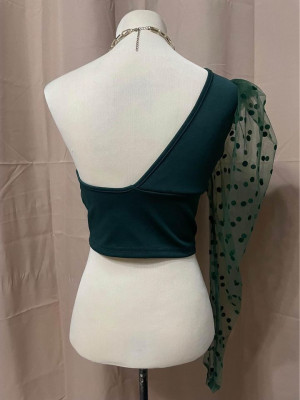 Mesh One Shoulder Top in Emerald Green (Large)