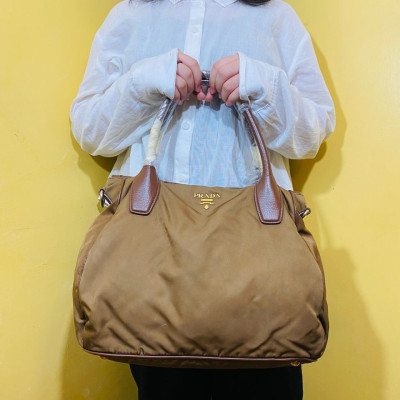 ✅100% AUTHENTIC PRADA TESSUTO Brown Nylon Hand Bag