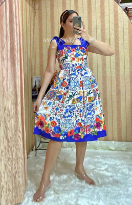 High Quality Spaghetti Strap Square Collar Print Spaghetti Dress