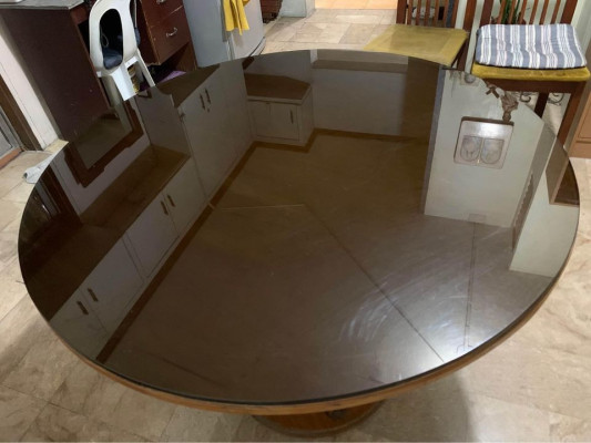 Wooden dining set with glass tabletop