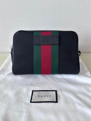 Gucci Web Stripe Canvas & Leather Crossbody Belt Bag