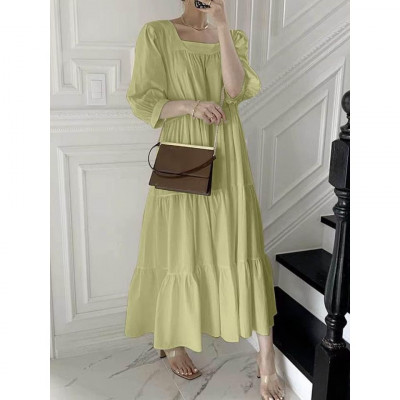 SQUARE NECK MID SLEEVE FLOUNCE DRESS