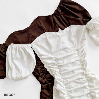 ✨ BSCO ✨ VIEN SEXY BARDOT RIBBED KNIT BUSTIER RUCHED BODYCON MIN DRESS