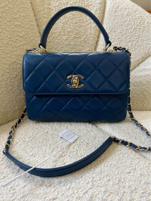 Authentic Chanel Trendy SMALL In Quilted Blue Lambskin LGHW