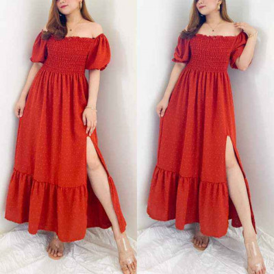 VERIÑA SMOCKED SLIT PUFF SLEEVE