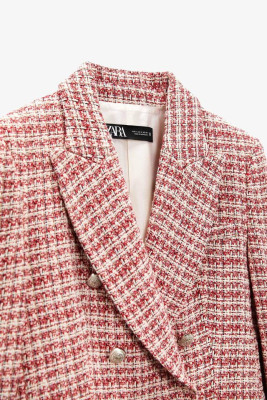 Zara Textured Double Breasted Tweed Blazer