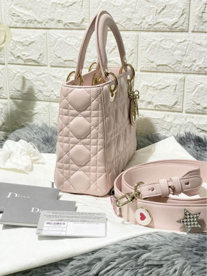 Lady Dior Pink Cannage Small GHW with Lucky Badges