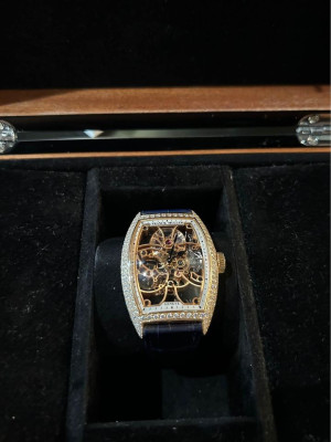 FRANCK MULLER Limited Edition Cintrée Curvex Skeleton Rose Gold & Diamonds