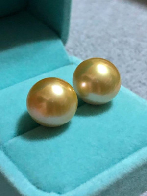 Jewelmer 14 mm Champagne South Sea Pearl Earrings