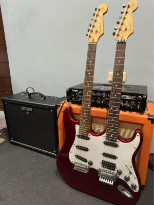 Double neck custom made Fender guitar (Mahogany wood body)