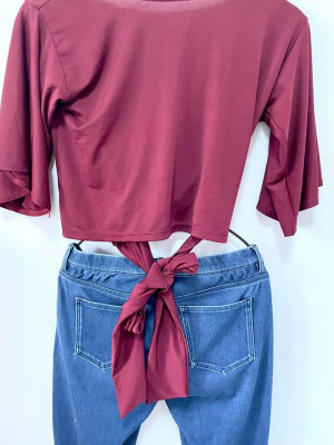 Preloved Red Wrap Around Cropped Top