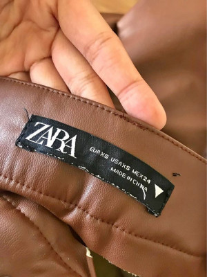 Zara High Waisted, Flared Brown Leather Pants