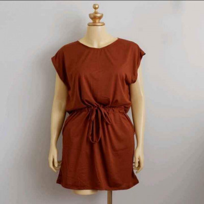 L-2XL PLUSSIZE PLAIN PULL STRING GARTERIZED WAIST DRESS