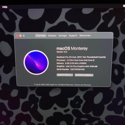 Macbook Pro 2017 13” 121gb ssd