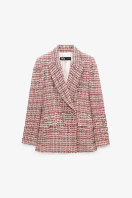 Zara Textured Double Breasted Tweed Blazer