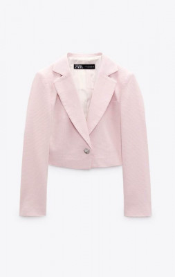 ZARA Textured Cropped Pink Blazer