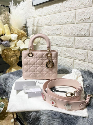 Lady Dior Pink Cannage Small GHW with Lucky Badges