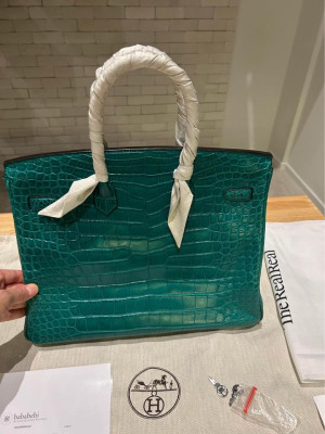 HERMES Birkin 35 Emerald Malachite Green/Palladium Matte Alligator